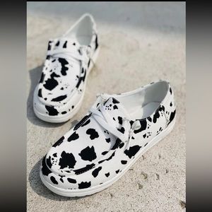 Cow Print slip ons